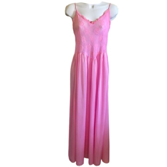 Cine Star Nightgown Vintage 70s Pink Lace Medium - Picture 3 of 7